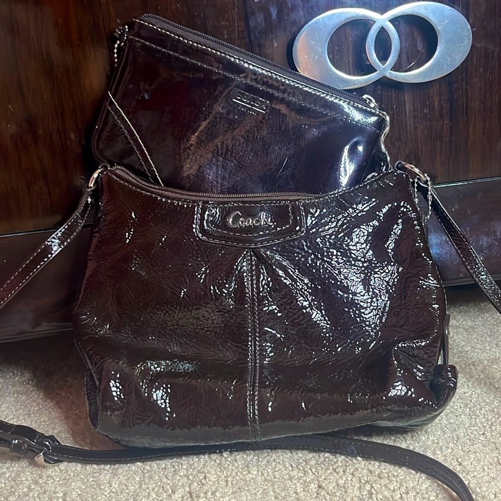 Used coach leather brown crossbody bag with wristlet wallet chocolate brown - Picture 8 of 10